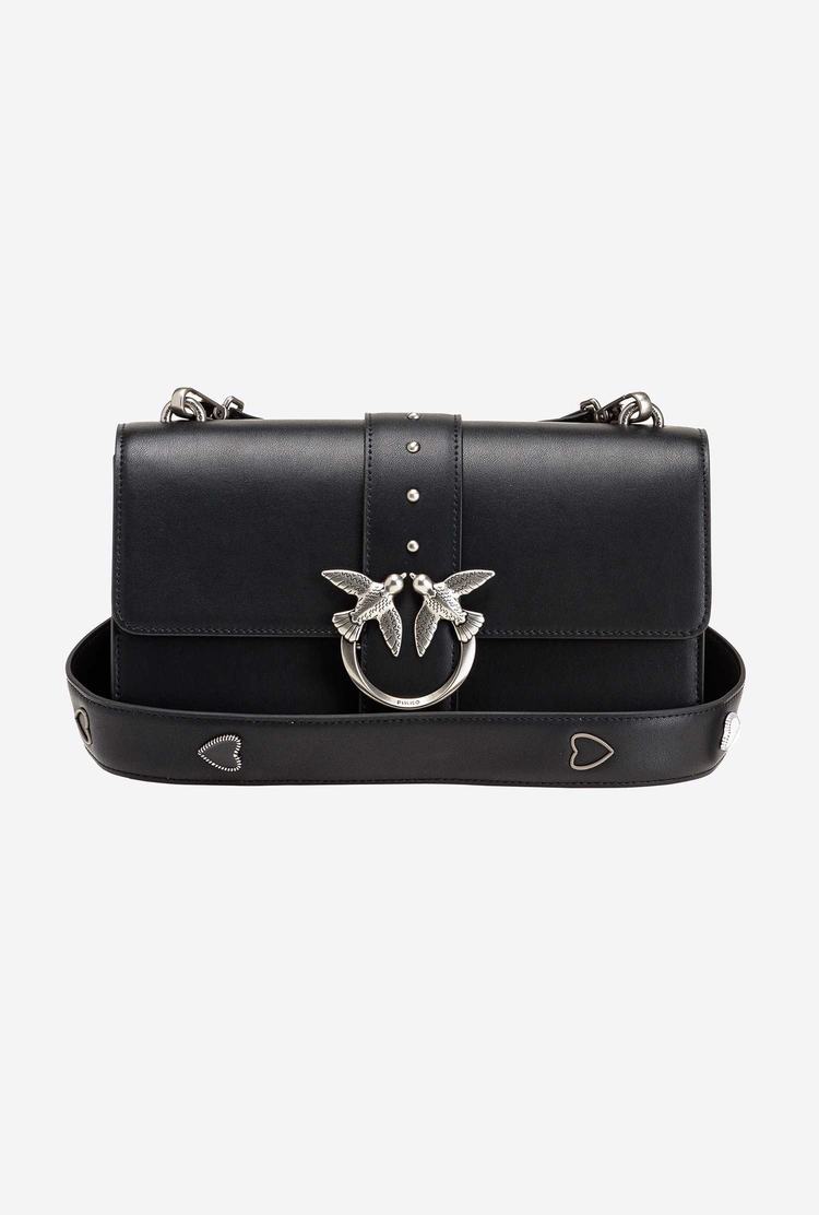 Women's Pinko Jewel Shoulder Strap Crossbody Bags Black Silver | Canada-49027159