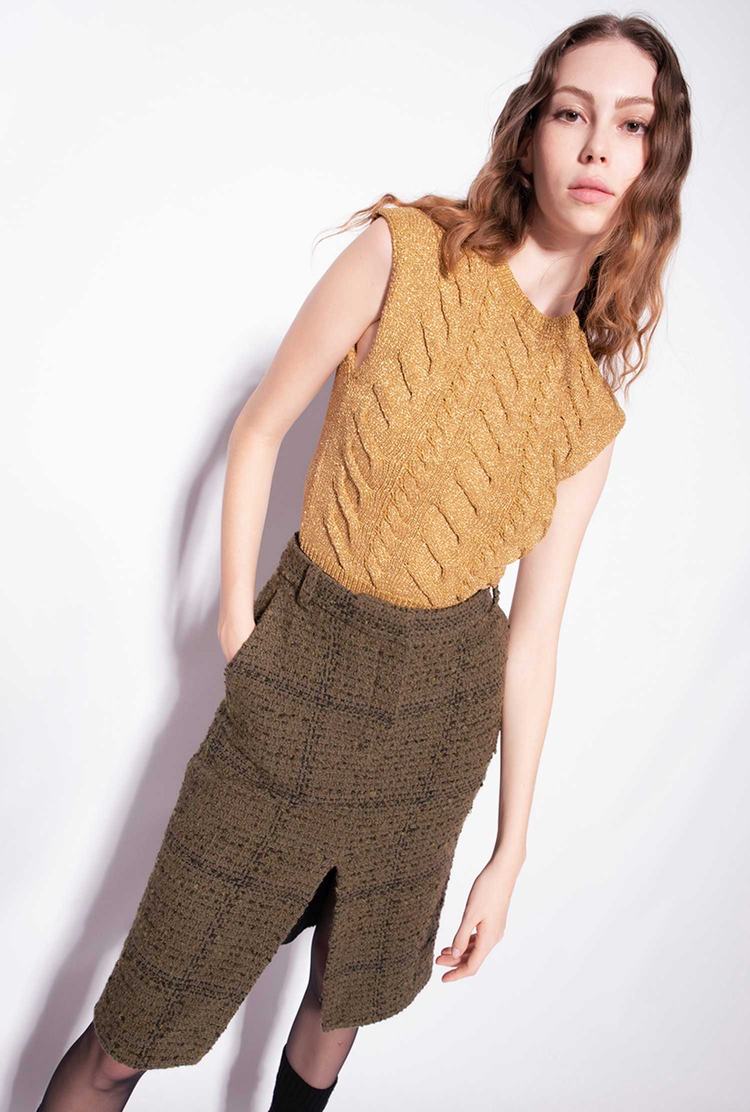 Women's Pinko Knit Lurex Vest Gold | Canada-54683099