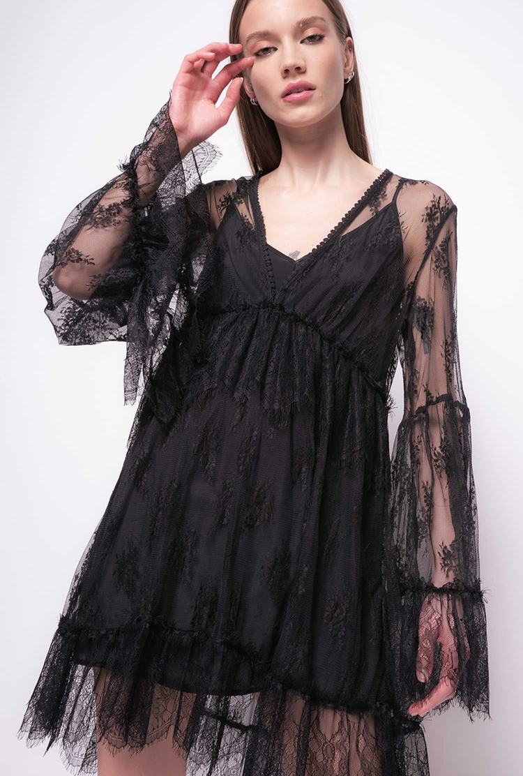 Women's Pinko Lace Dress Black | Canada-78352649