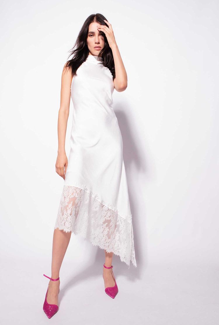Women's Pinko Lace Dress White | Canada-31750469