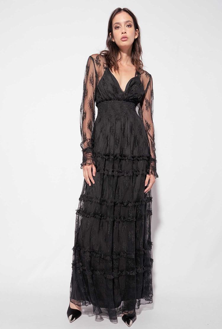 Women's Pinko Lace Maxi Dress Black | Canada-32597409