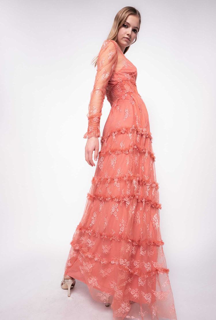 Women's Pinko Lace Maxi Dress Rose | Canada-27518949