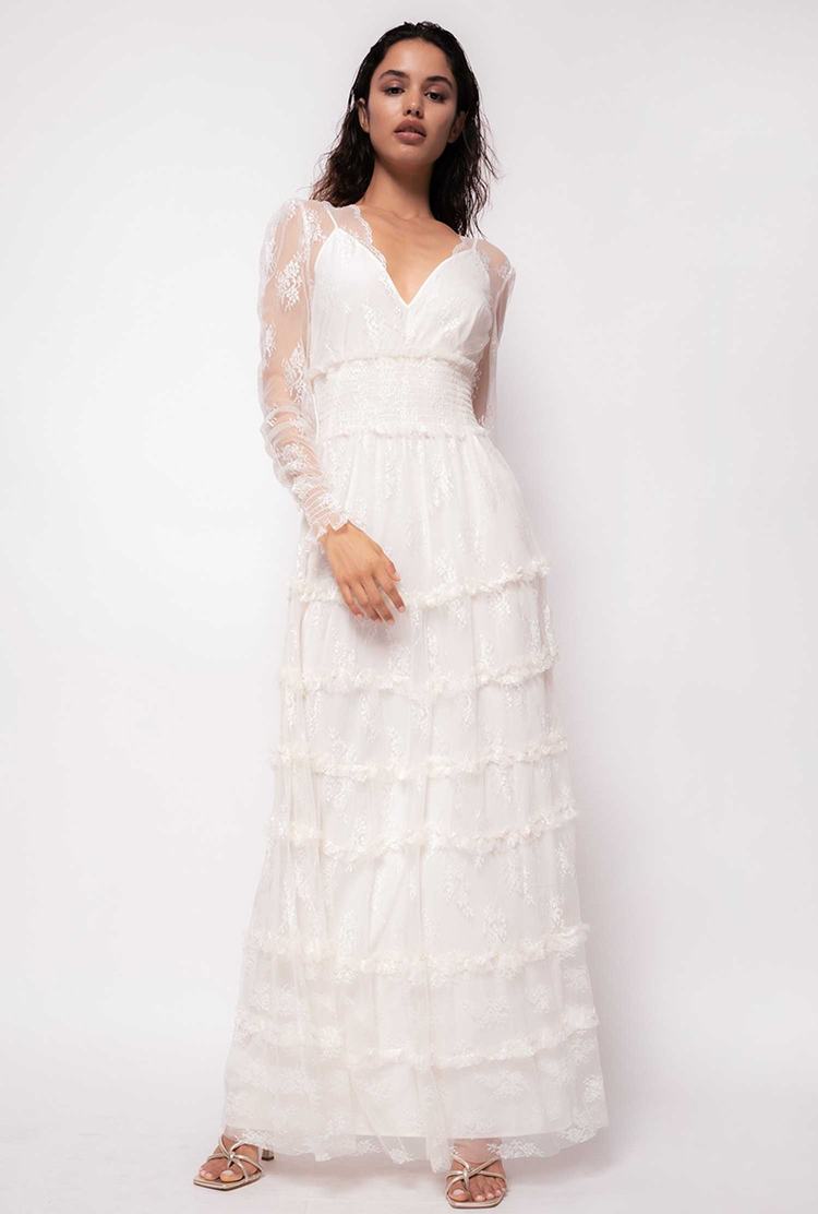 Women's Pinko Lace Maxi Dress White | Canada-72340159