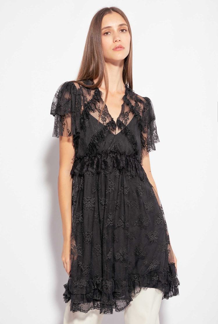 Women's Pinko Lace Mini Dress Black | Canada-69428019
