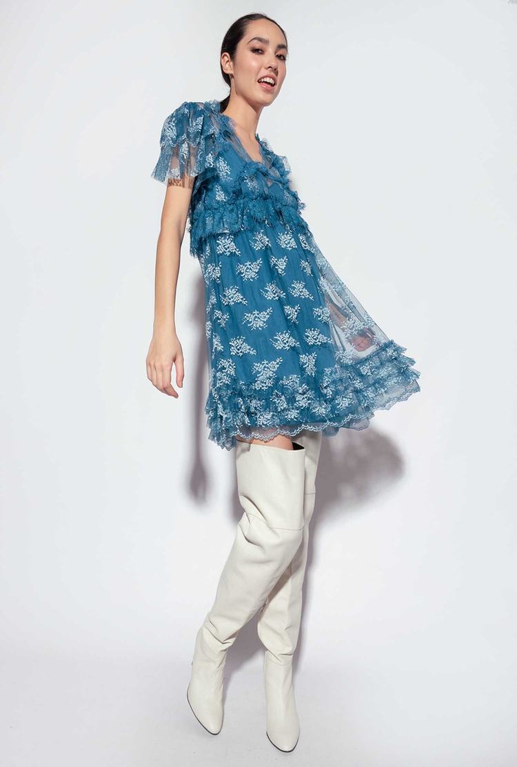 Women's Pinko Lace Mini Dress Blue | Canada-97502689