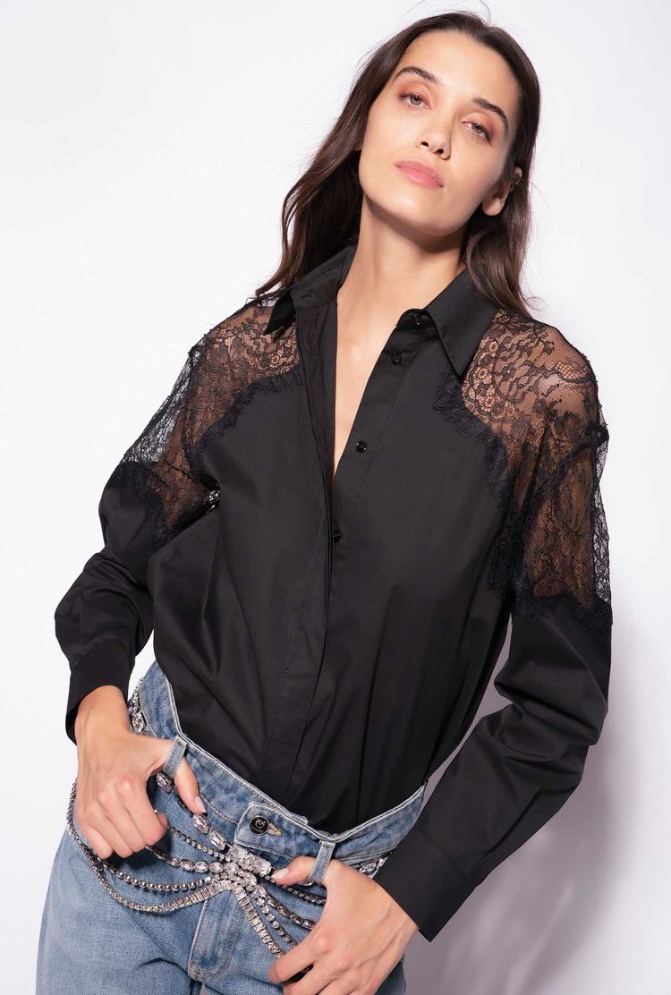 Women's Pinko Lace Shirts Black | Canada-98015729