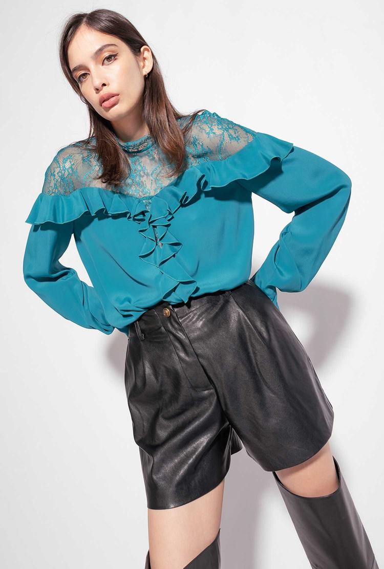 Women's Pinko Lace Shirts Peacock Green | Canada-75314829