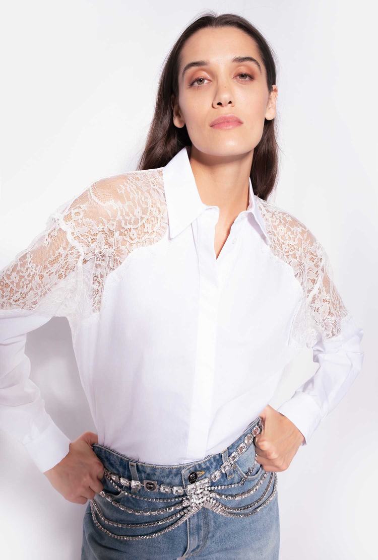 Women's Pinko Lace Shirts White | Canada-43607899