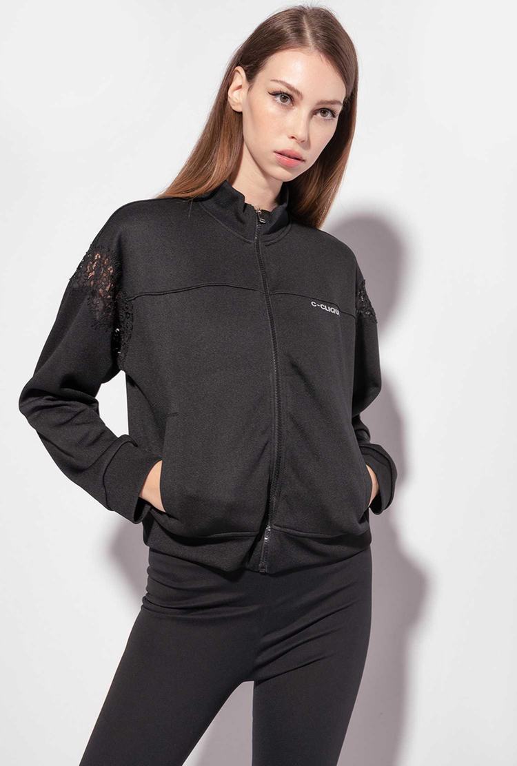 Women's Pinko Lace Sweatshirt Black | Canada-90281649