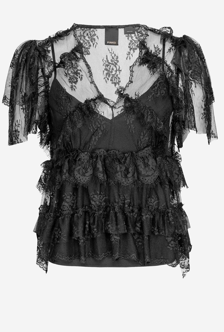 Women's Pinko Lace Tanks Black | Canada-48310299