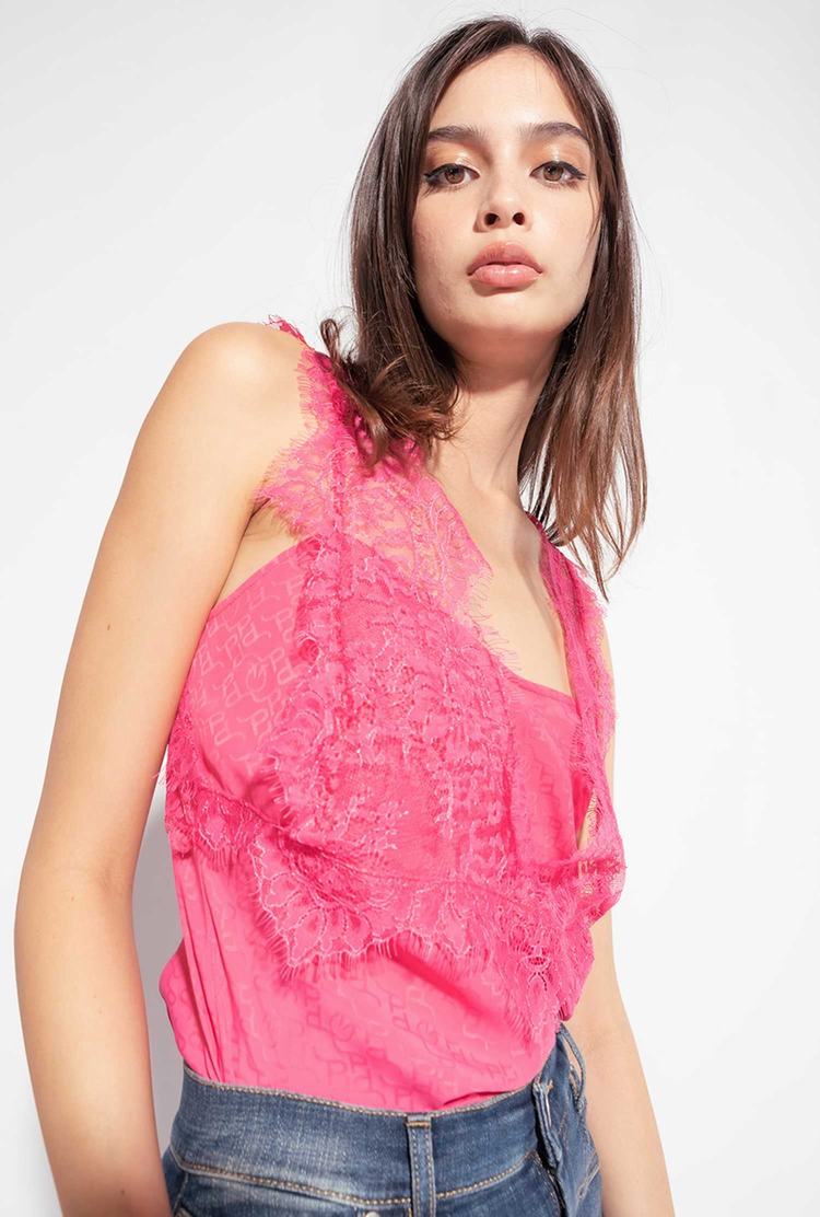 Women's Pinko Lace Tanks Red | Canada-47650929