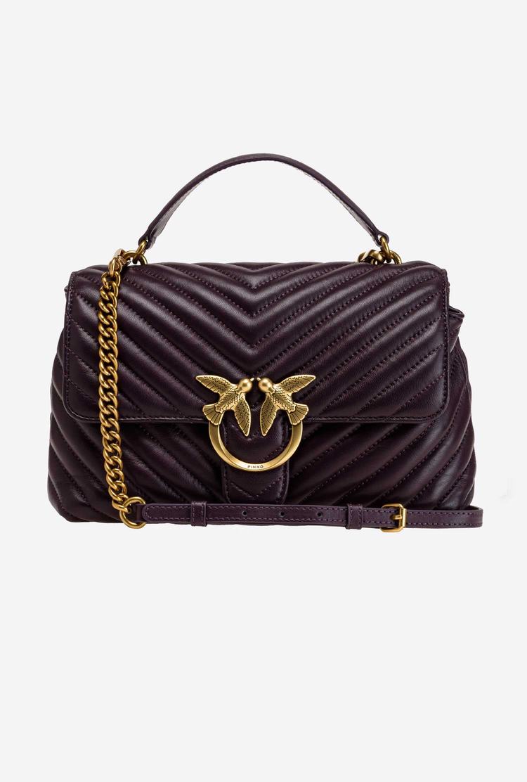 Women's Pinko Lady Love Bag Puff Chevron Handbag Purple Gold | Canada-07829549