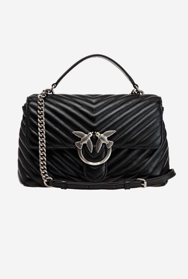 Women's Pinko Lady Love Bag Puff Chevron Handbag Black Silver | Canada-10849379
