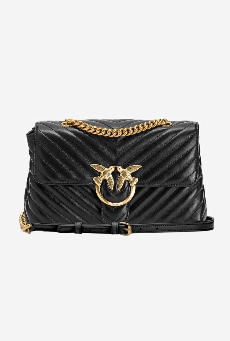 Women's Pinko Lady Love Bag Puff V Quilt Shoulder Bags Black Gold | Canada-56042919