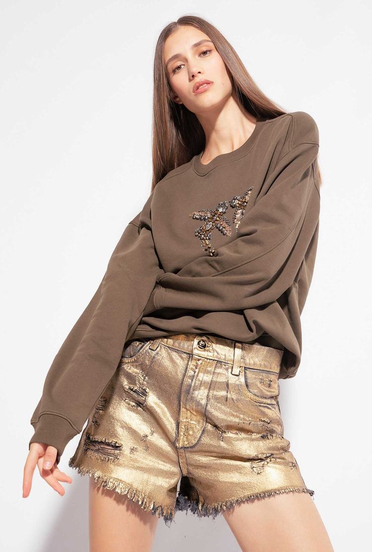 Women's Pinko Laminated Denim Jeans Black/Gold | Canada-37260849