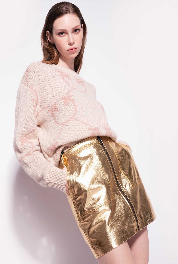 Women's Pinko Laminated Mini Skirts Gold | Canada-43687259