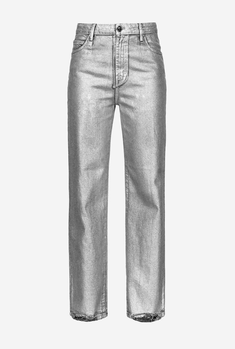Women's Pinko Laminated Straight-cut Jeans Black/Silver | Canada-19032579
