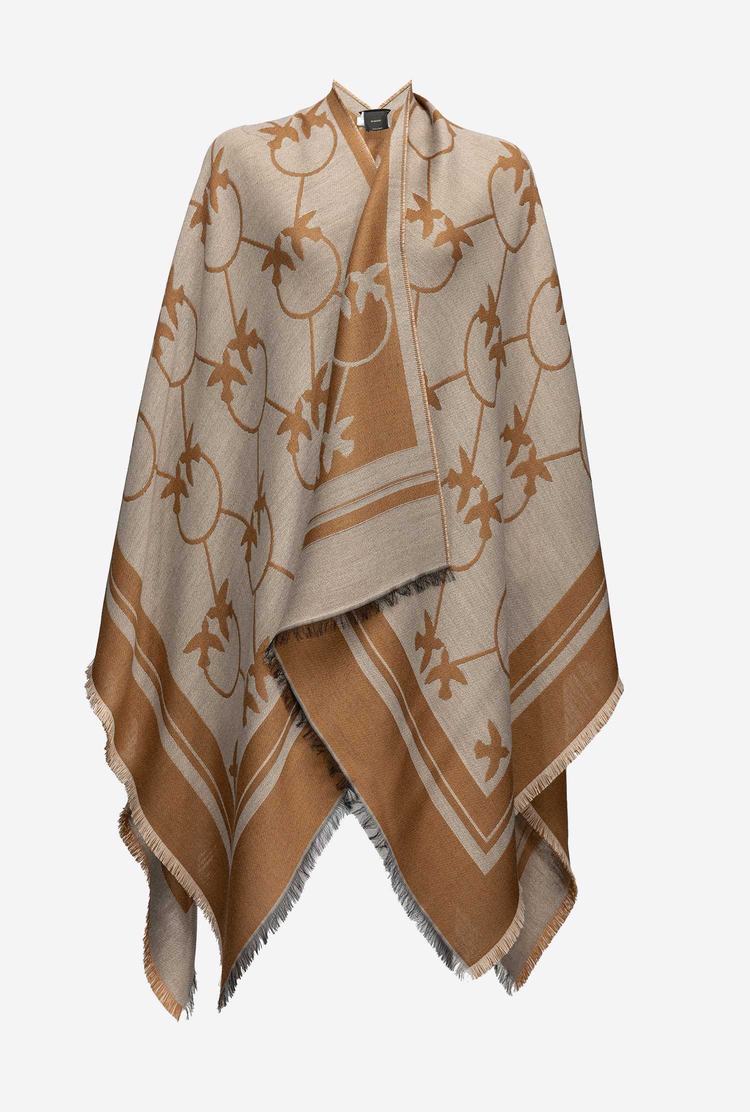 Women's Pinko Large Love Birds Shawl Scarves Brown/Beige | Canada-30486599