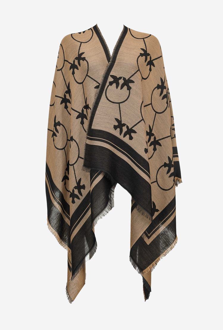 Women's Pinko Large Love Birds Shawl Scarves Brown/Black | Canada-67412039