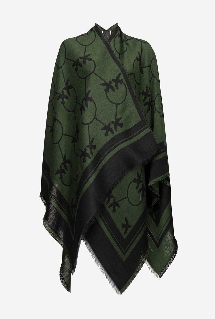 Women's Pinko Large Love Birds Shawl Scarves Green/Black | Canada-94751239