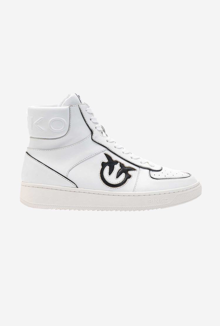 Women's Pinko Leather High-top Sneakers White/Black | Canada-87359109
