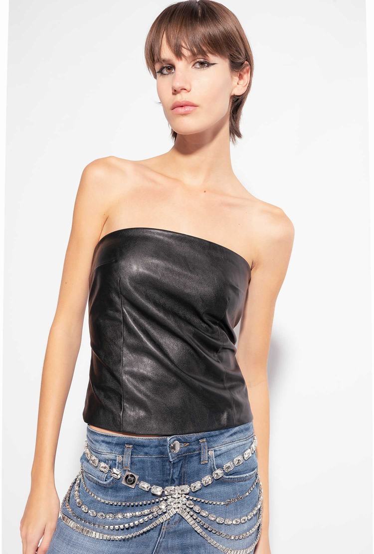 Women's Pinko Leather-effect Bandeau Black | Canada-57261949