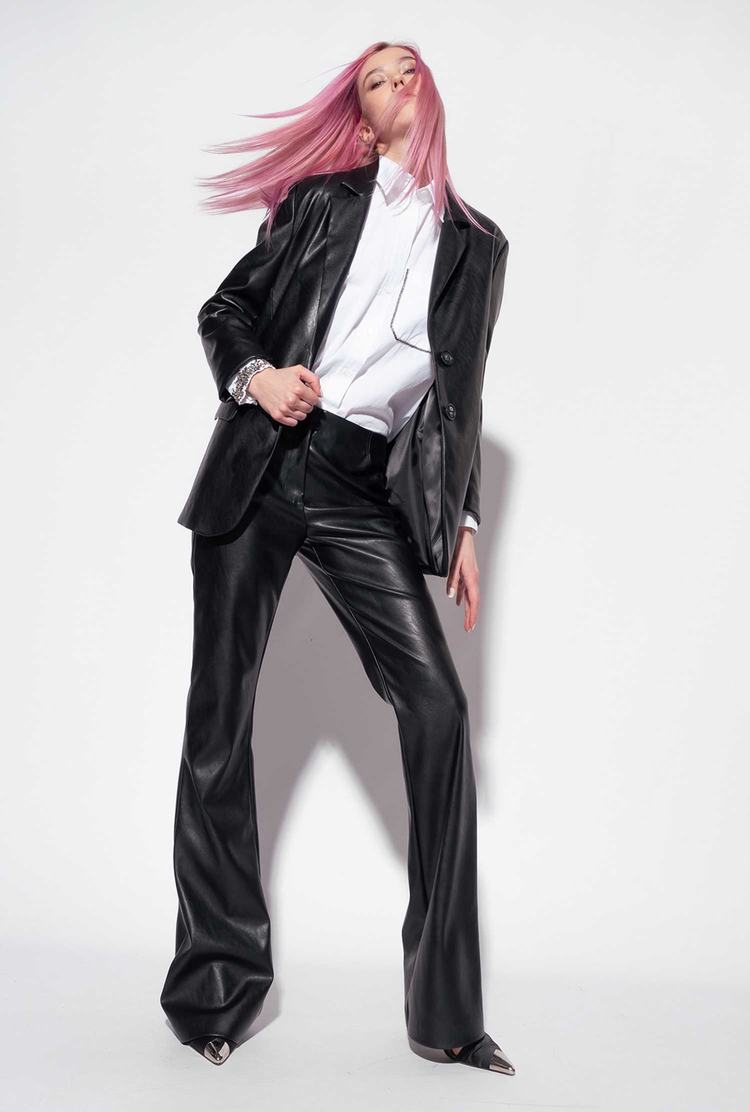 Women's Pinko Leather-effect Flared Pants Black | Canada-92703589