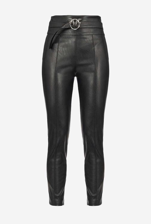 Women's Pinko Leather-effect Slim-fit Pants Black | Canada-37906159