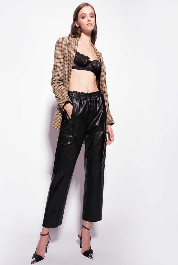 Women's Pinko Leather-look Cargo Pants Black | Canada-04687529