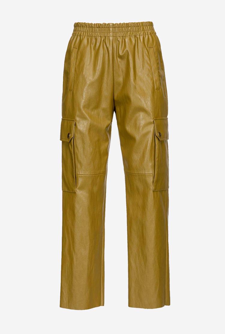 Women's Pinko Leather-look Cargo Pants Brown | Canada-29341709