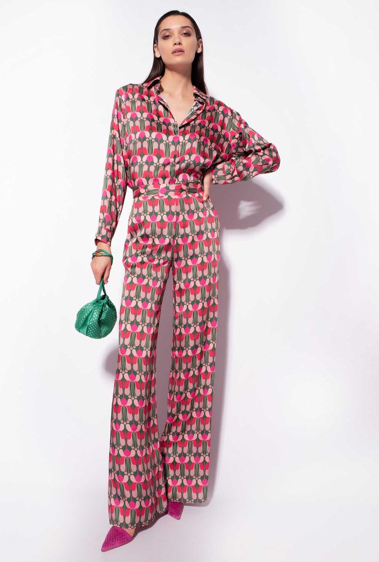 Women's Pinko Liberty Floral Flared Pants Multicolor Fuchsia/Green | Canada-53170849