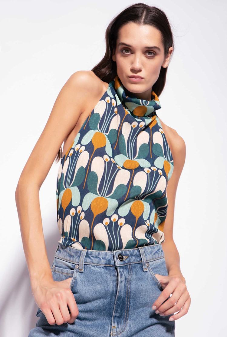 Women's Pinko Liberty Floral Tanks Multicolor Navy/Green | Canada-79248159