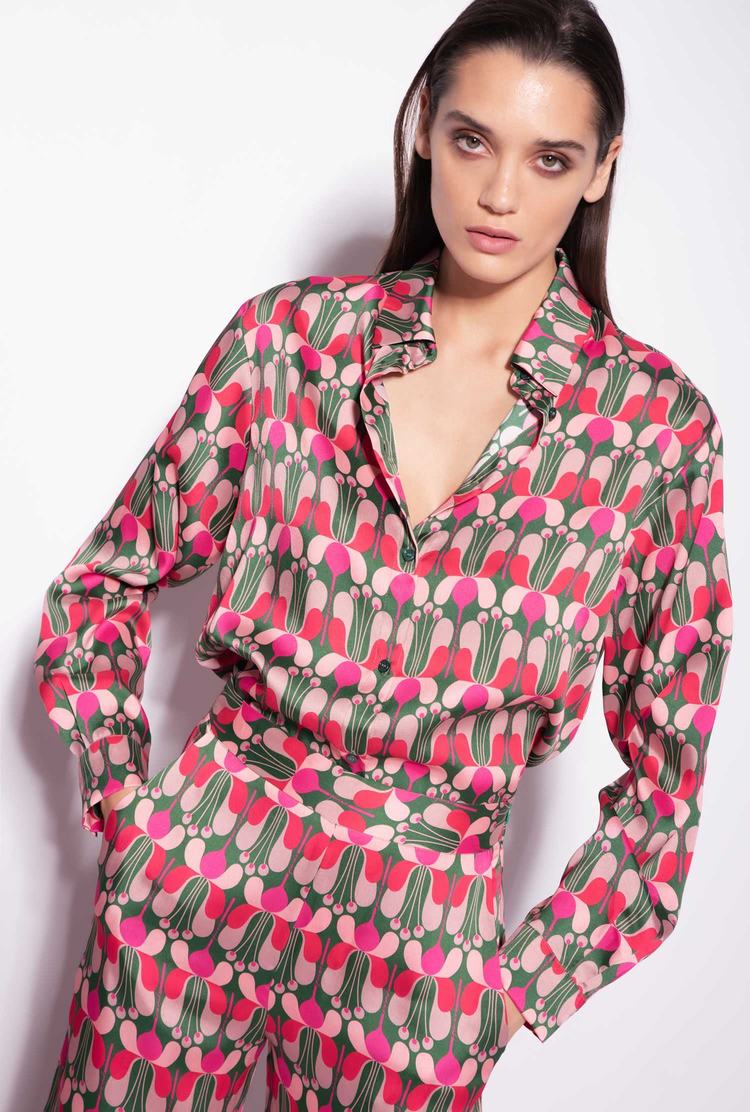 Women's Pinko Liberty Floral Twill Shirts Multicolor Fuchsia/Green | Canada-28953079