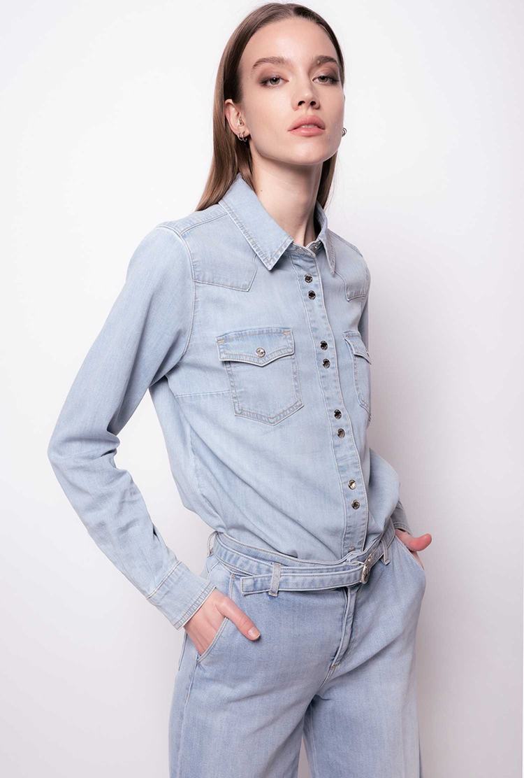 Women's Pinko Light Twill Denim Shirts Grey Blue | Canada-20469879