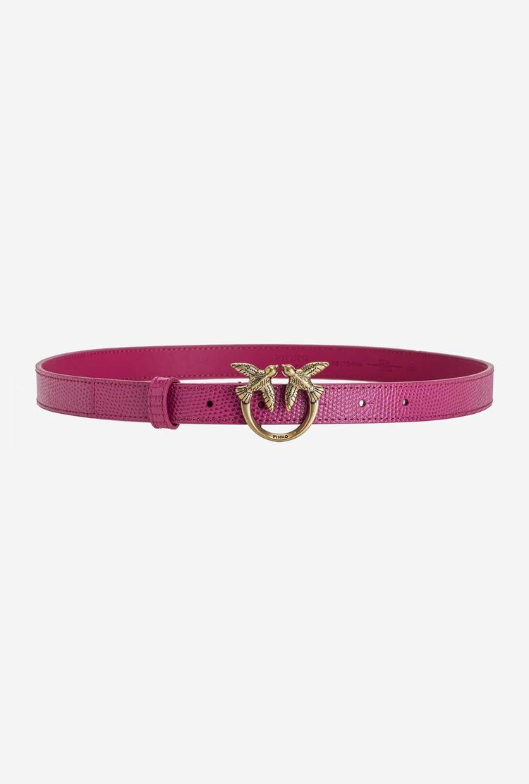 Women's Pinko Lizard Print Belts Fuchsia Gold | Canada-08512949