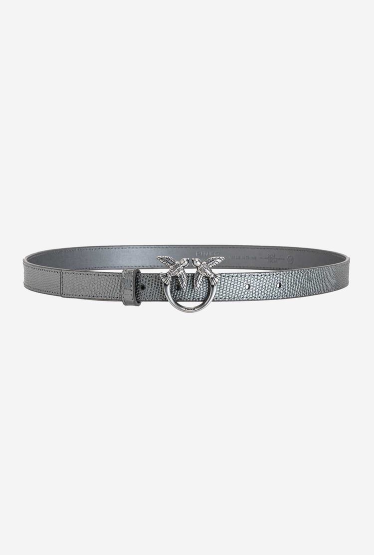 Women's Pinko Lizard Print Belts Titanium Silver | Canada-09174639