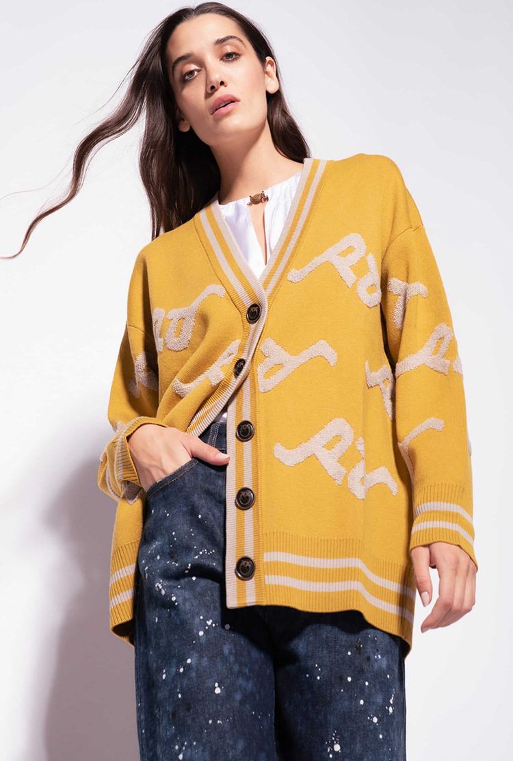 Women's Pinko Logo Cardigan Beige | Canada-09653489