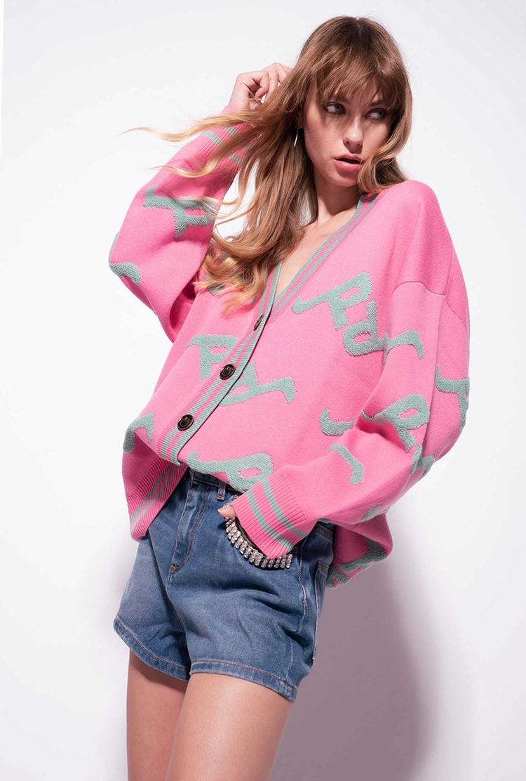 Women's Pinko Logo Cardigan Pink/Green | Canada-36140989