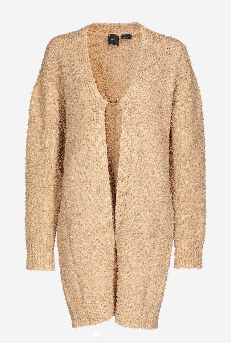 Women's Pinko Logo Hook Cardigan Beige | Canada-12039469