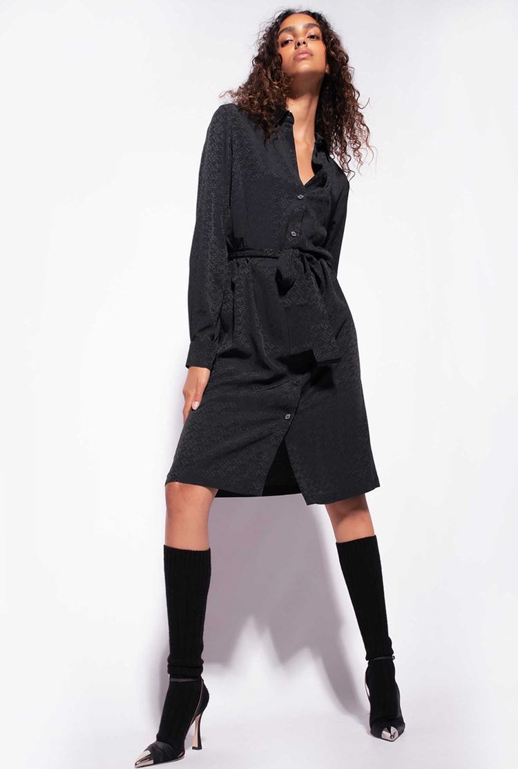 Women's Pinko Logo Print Dress Black | Canada-78961539