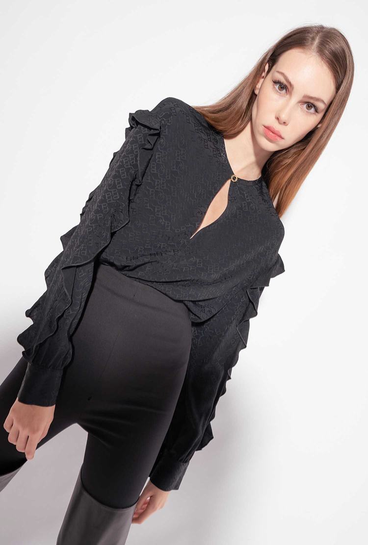 Women's Pinko Logo Shirts Black | Canada-48723959