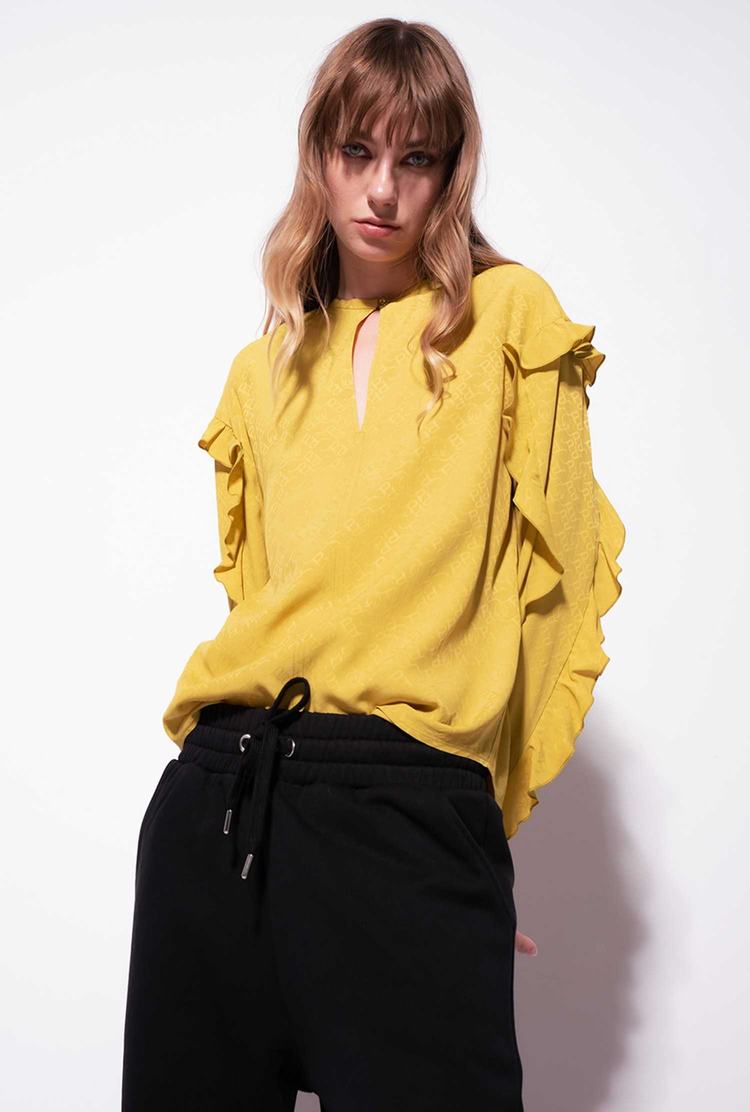 Women's Pinko Logo Shirts Yellow | Canada-01853949