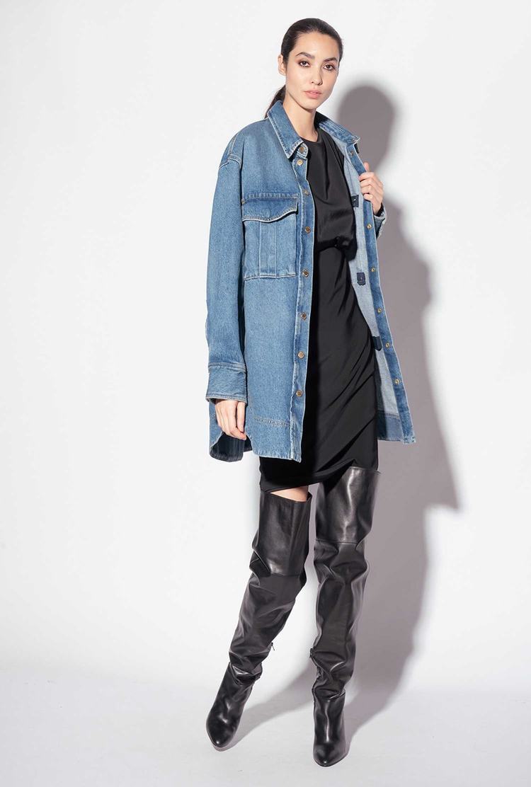 Women's Pinko Long Denim Jackets Blue | Canada-41285979