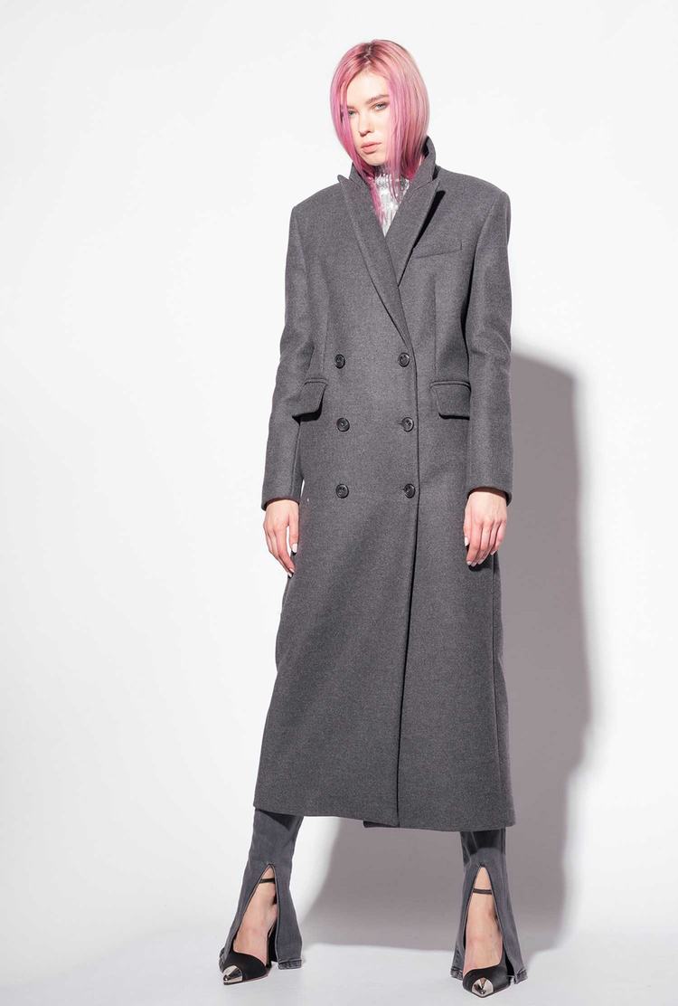 Women's Pinko Long Double-breasted Coats Grey | Canada-18572399
