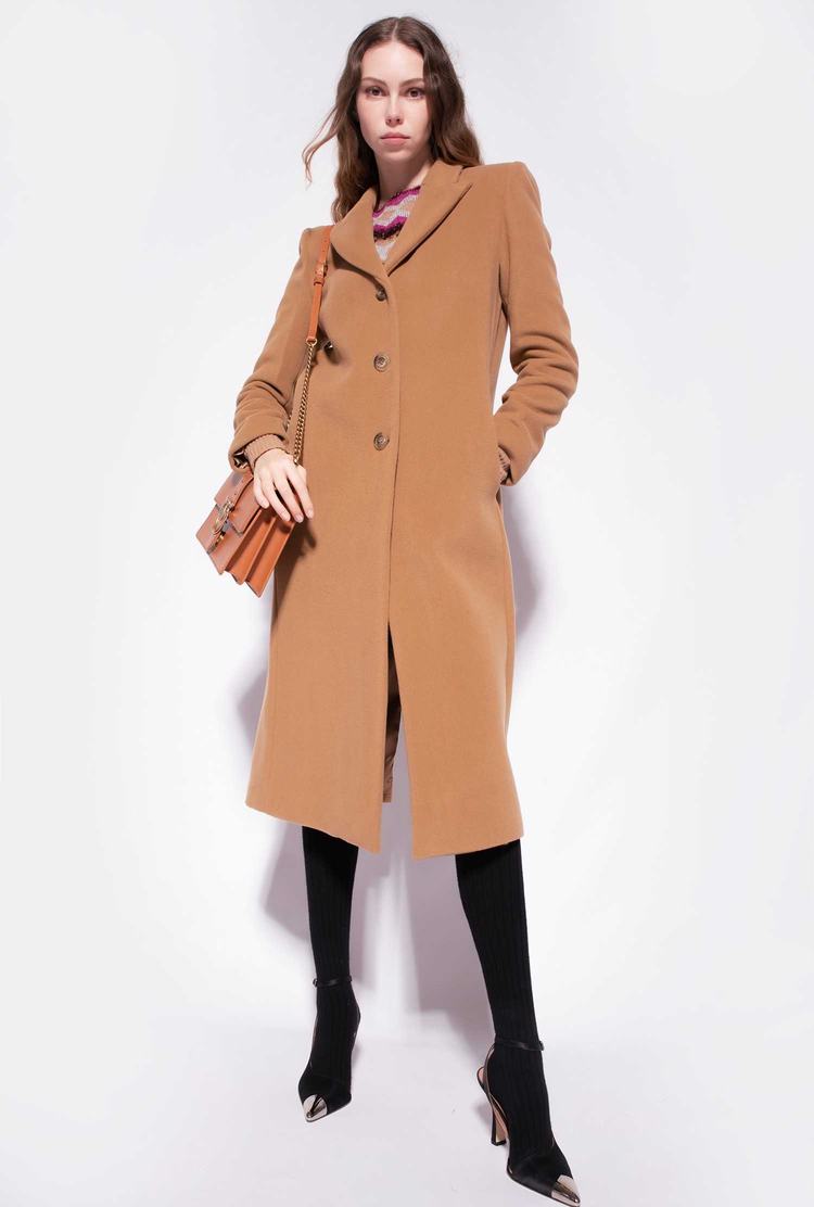 Women's Pinko Long Fabric Coats Brown | Canada-34675199
