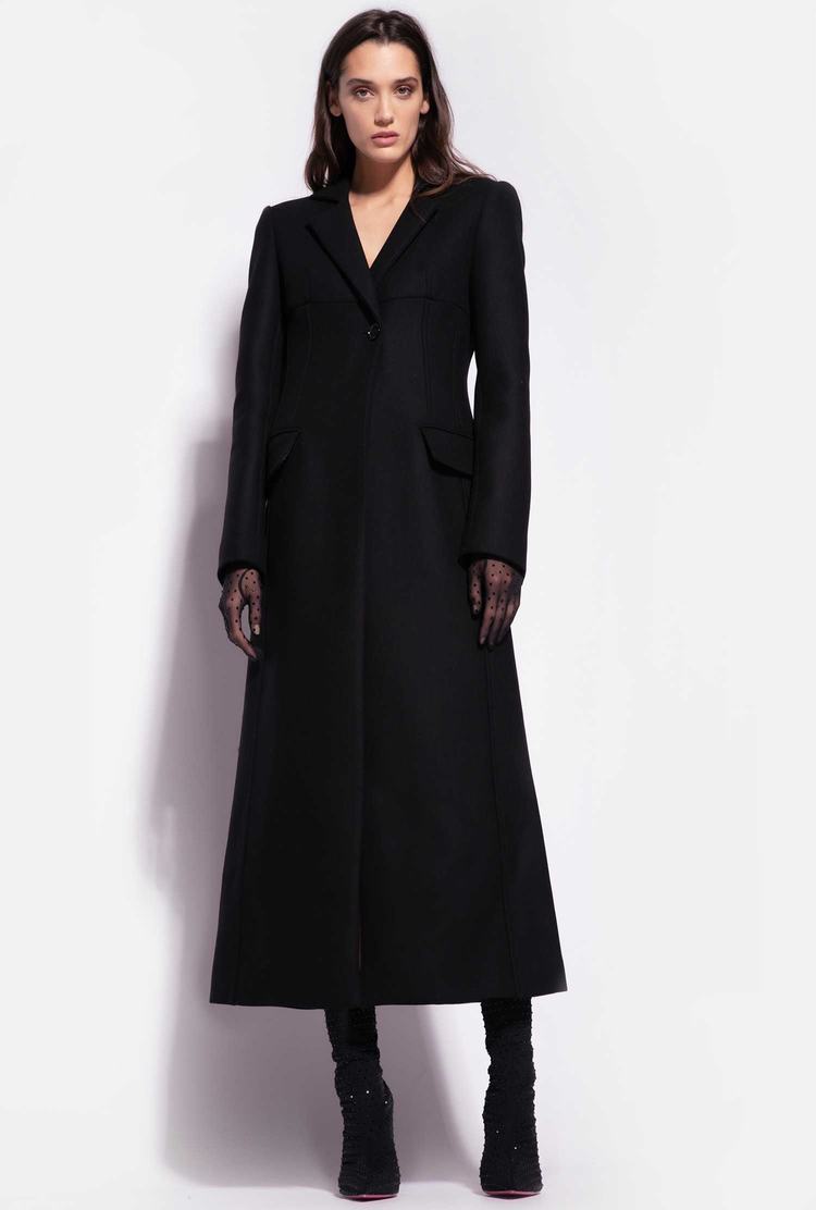 Women's Pinko Long Fitted Coats Black | Canada-35418099