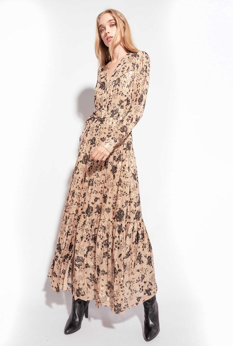 Women's Pinko Long Floral Fil Coupé Dress Multicolor | Canada-12947659
