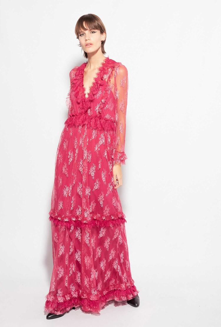 Women's Pinko Long Lace Dress Fuchsia | Canada-84392759