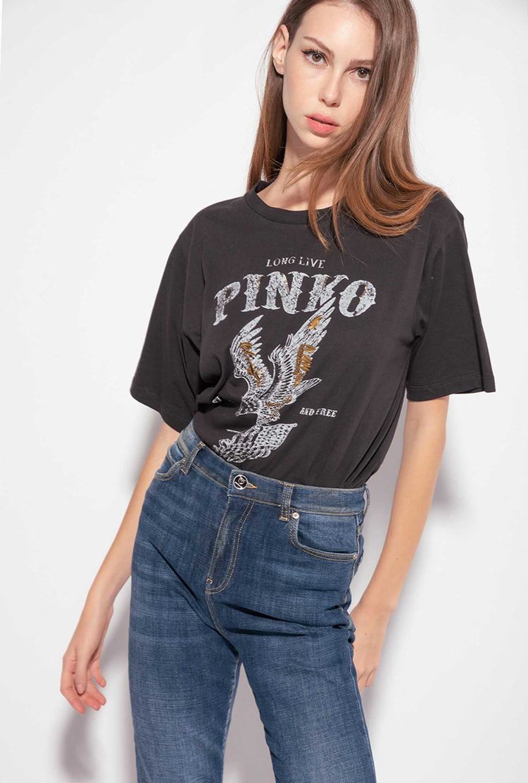 Women's Pinko Long Live T Shirts Black | Canada-60345199