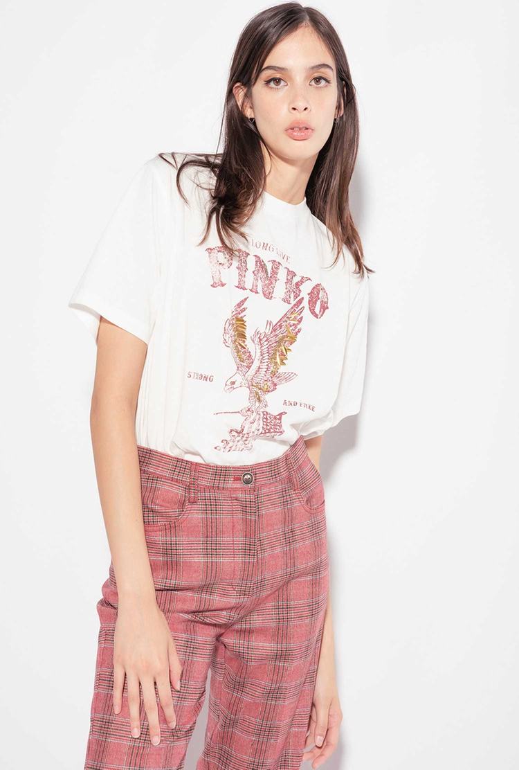 Women's Pinko Long Live T Shirts White | Canada-39842159